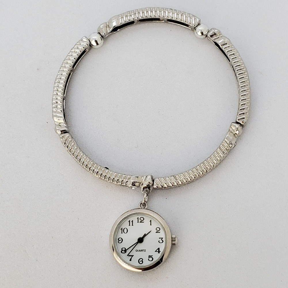 22MM‎ Women's Bracelet Watch White Dial Gray Bracelet Band 7.75" New Battery